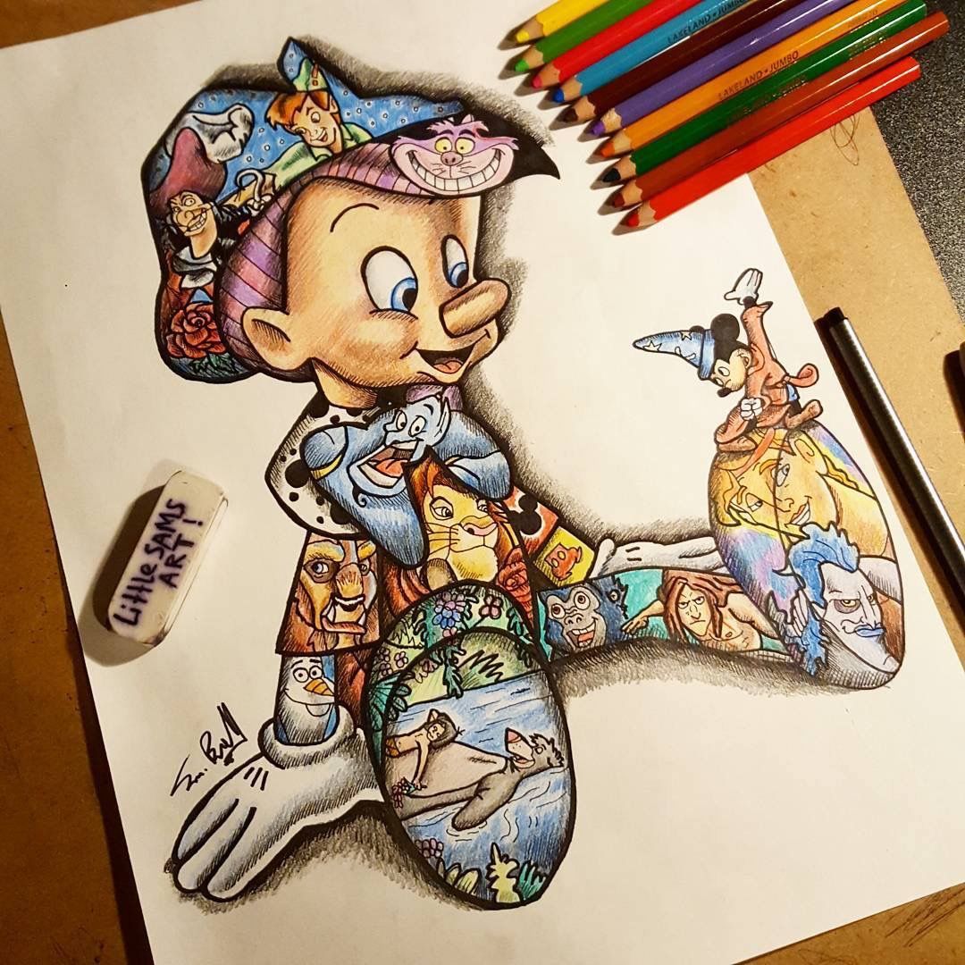 An artist published a work with disney drawings