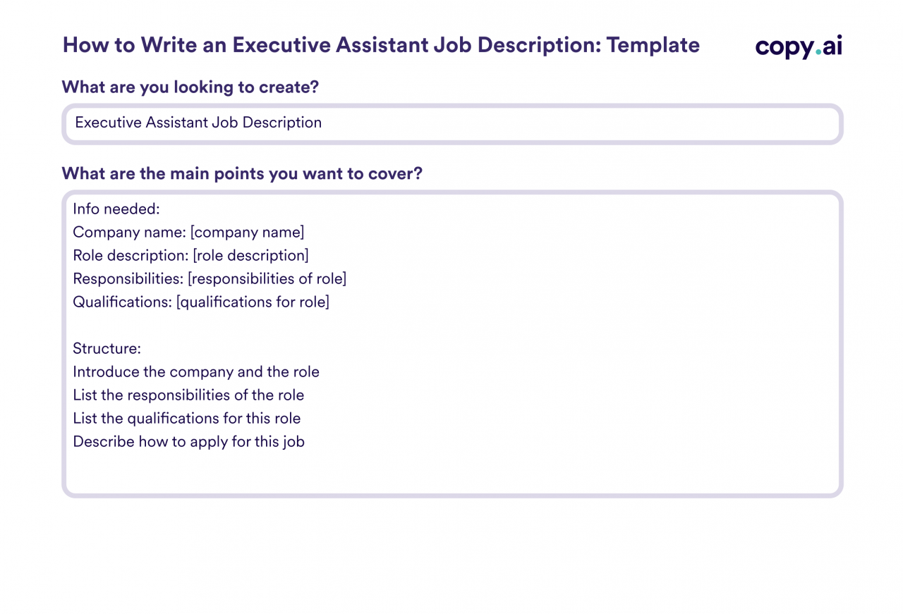 An executive assistant job description