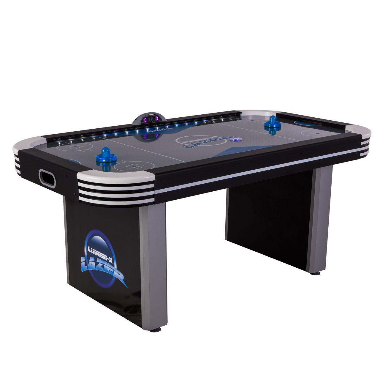 An air hockey table works by pumping