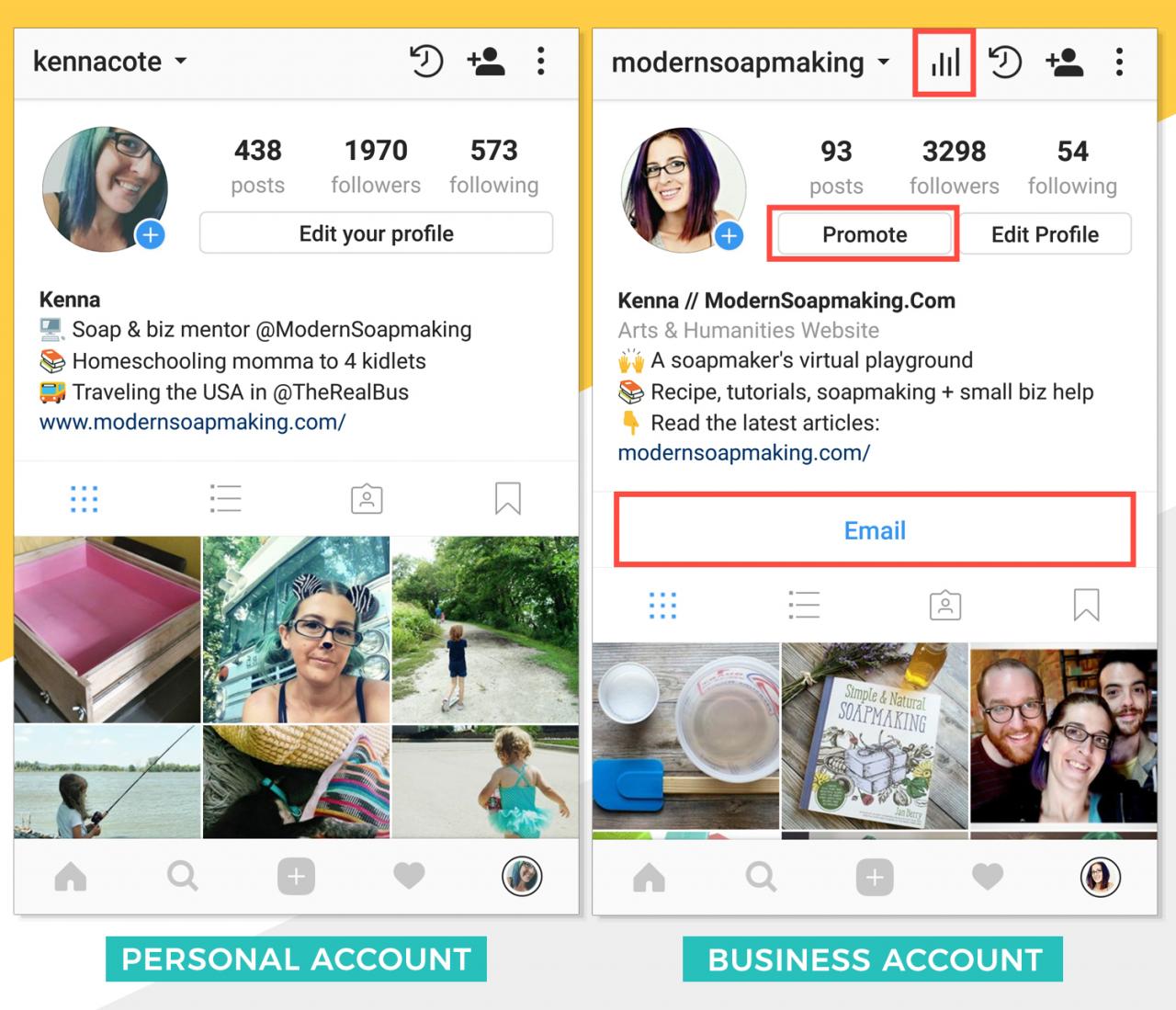 How can you tell if an instagram account is business