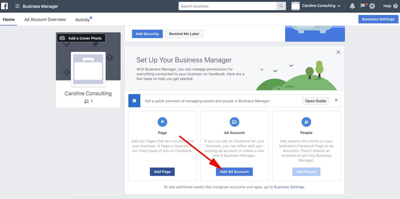 How to add an ad account to facebook business manager