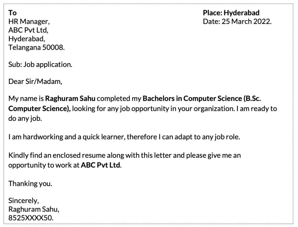 Example of an application letter for a job advertisement