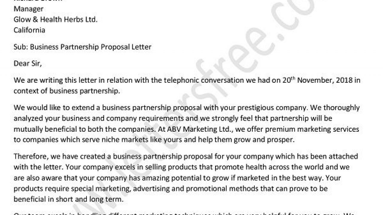 An example of a business proposal letter