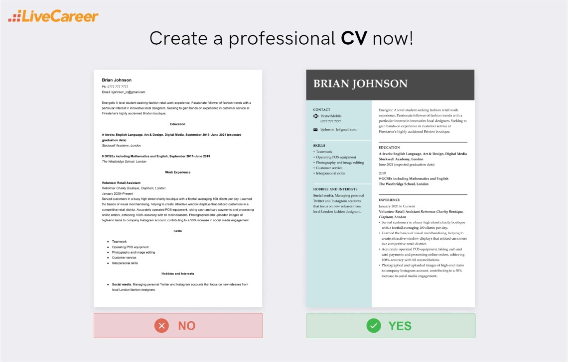 An example of a cv with no work experience