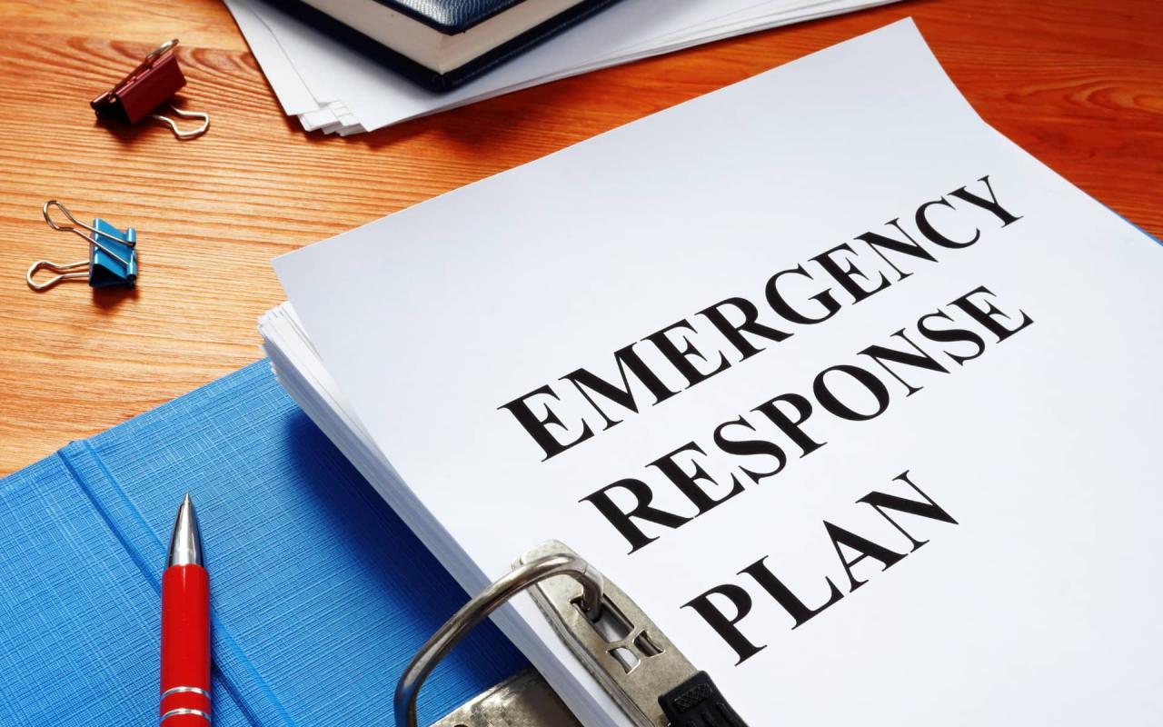 An emergency response plan includes the