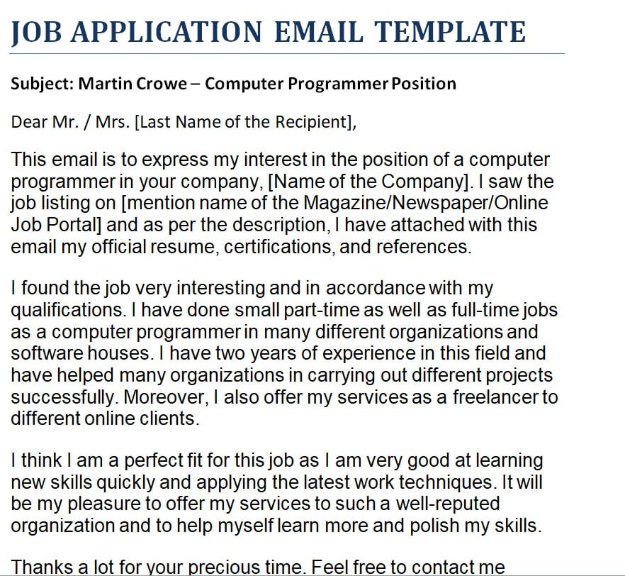 How to start an email for job application example