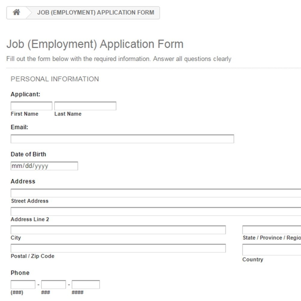 An post job application form