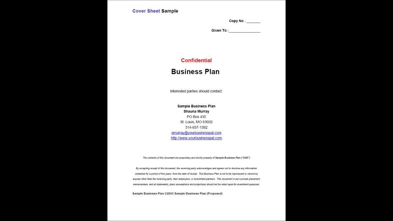 An example of a business plan cover page